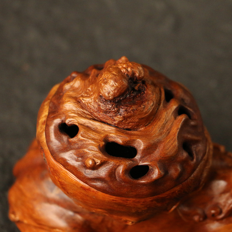 订制一物一拍精品纯手工巧雕"貔貅"龙眼木香薰炉木雕香道香炉底