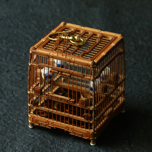 精品徽派名家李永攀纯手精工雕刻竹节条方形老玉竹蝈蝈笼仿古雕刻