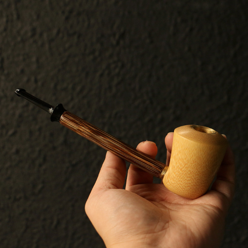 精品纯手工制作天然老金丝竹烟斗把玩竹制烟袋锅可拆卸竹烟嘴烟具