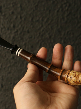 纯手工制作天然满钉紫竹根烟嘴