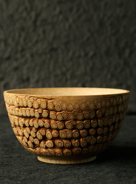 精品纯手工制作天然满钉老竹根竹碗文玩收纳盘竹根雕小茶碗小摆件