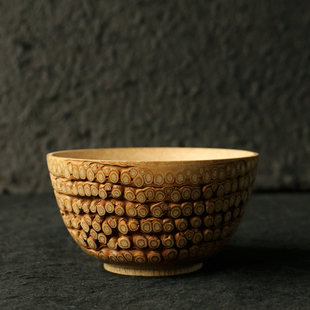 精品纯手工制作天然满钉老竹根竹碗文玩收纳盘竹根雕小茶碗小摆件