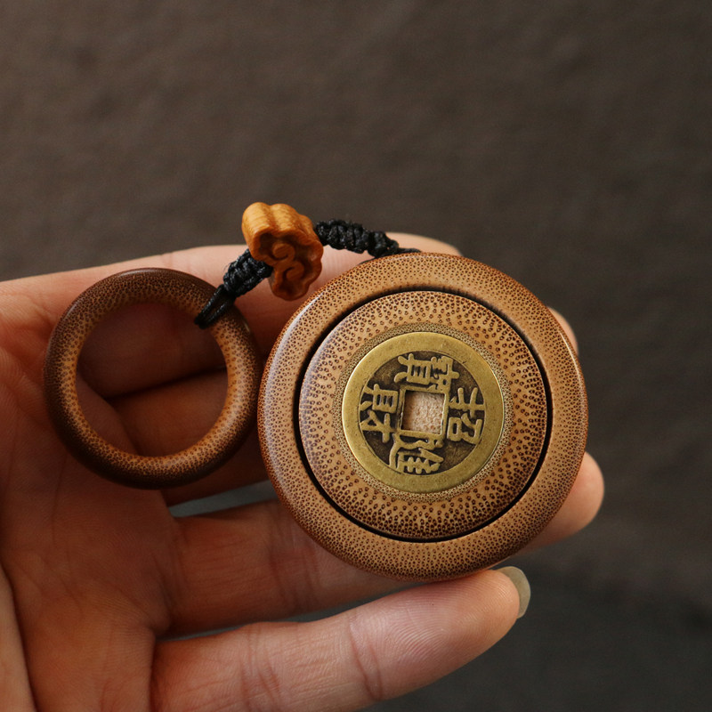精品纯手工制作天然老玉竹古铜钱币"转钱"手把件竹雕赚钱竹把玩