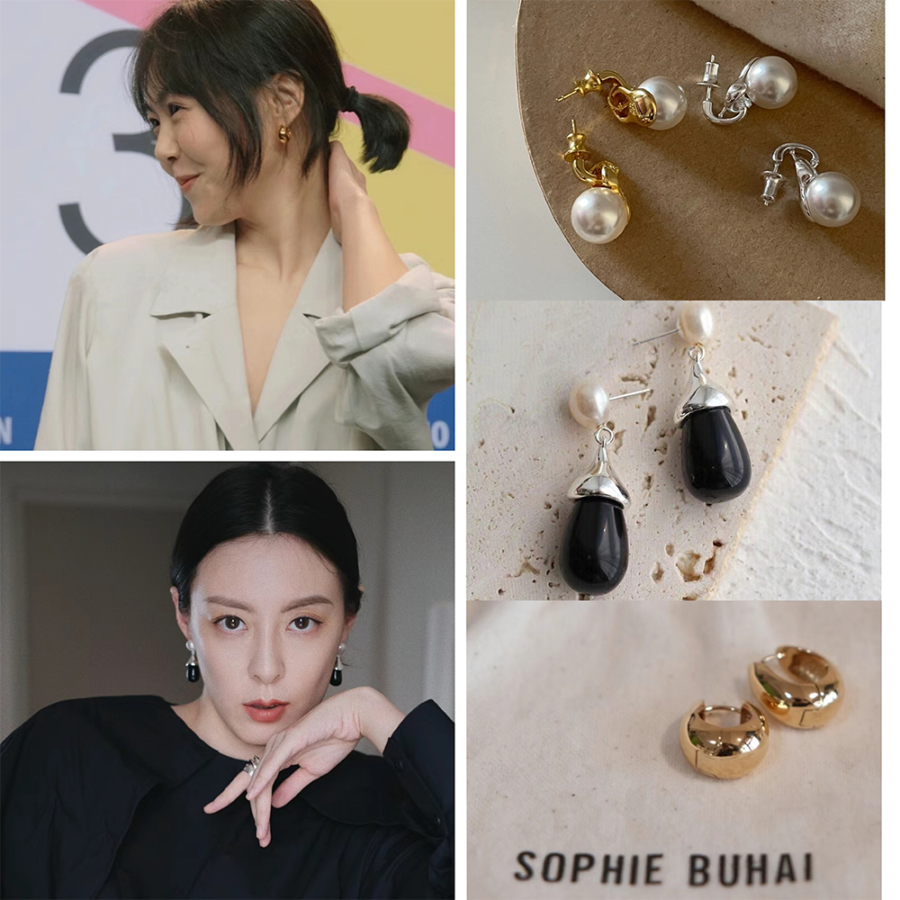 国内现货SOPHIE BUHAI珍珠耳环18K金925银经典款金豆子水滴黑曜石