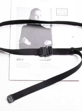 2cm细窄款眼镜蛇插扣帆布腰带潮男黑色工装裤卡扣ins风装饰皮带女