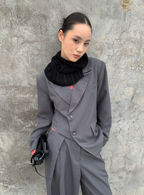 4422新款2025春季不规则斜扣西装外套女百搭设计感西服上衣女