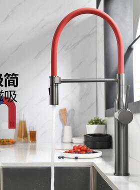 意大利捷仕GESSI全铜枪灰色磁吸厨房水龙头洗菜盆水槽万向抽拉式