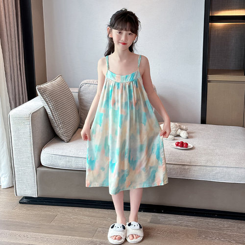 女童夏季薄款棉绸吊带公主睡裙