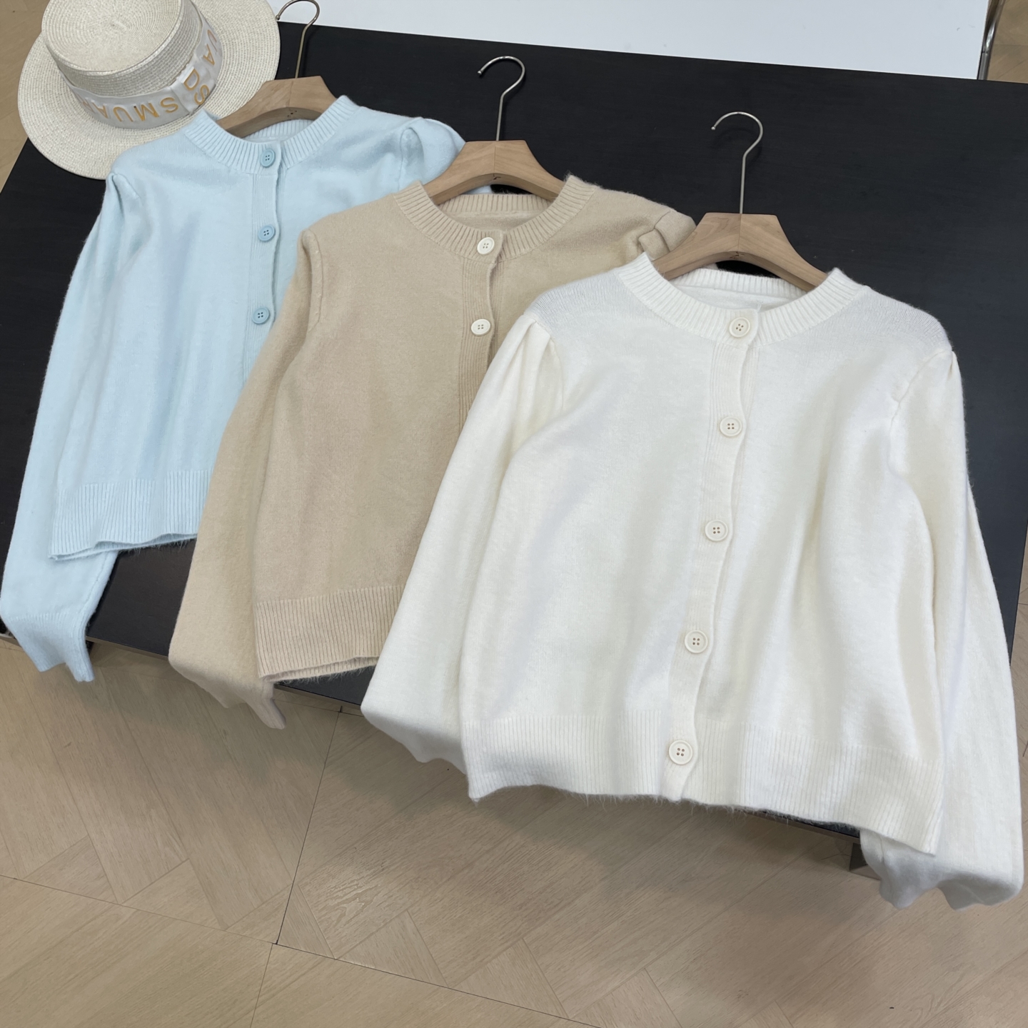 通勤风简约小众百搭长袖上衣女单排扣开衫圆领毛衣K#6