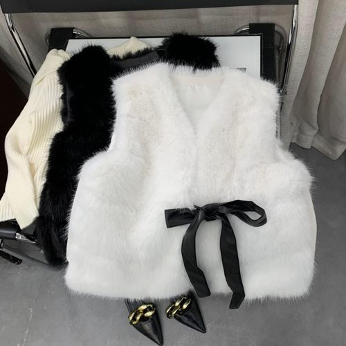 毛呢外套纯色百搭小众V领开衫时尚冬季无袖马甲上衣