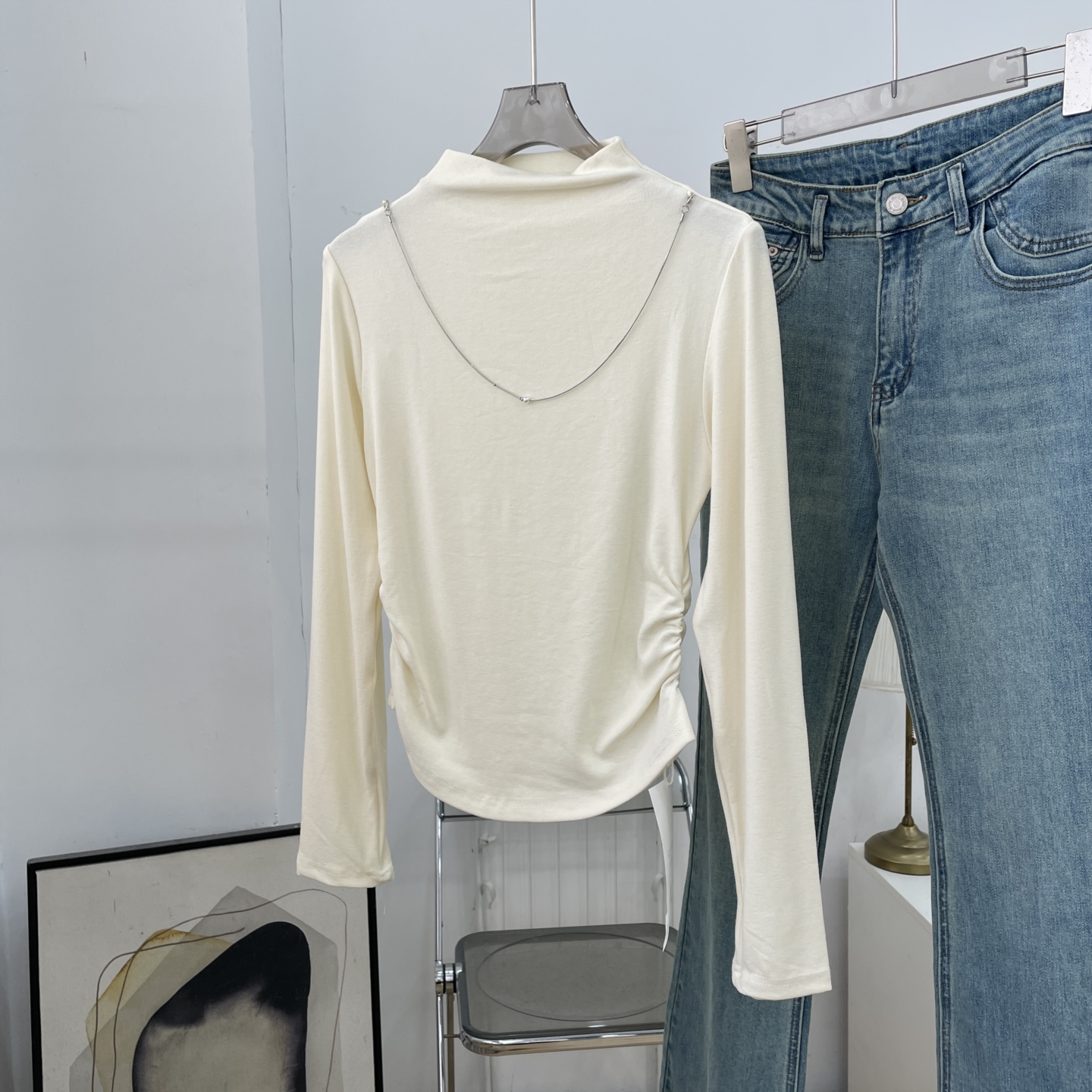 衬衫纯色高领显瘦小众修身打底时尚长袖通勤上衣女K#16