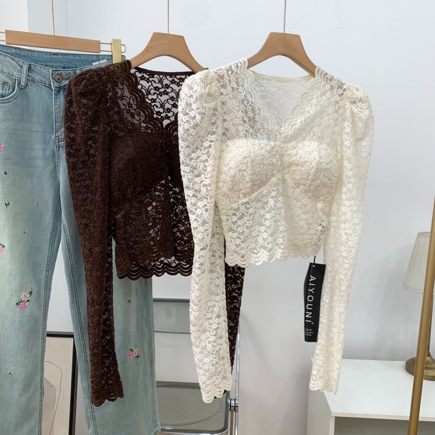 蕾丝衫镂空显瘦新款纯色时尚圆领简约秋季小众上衣 I#21