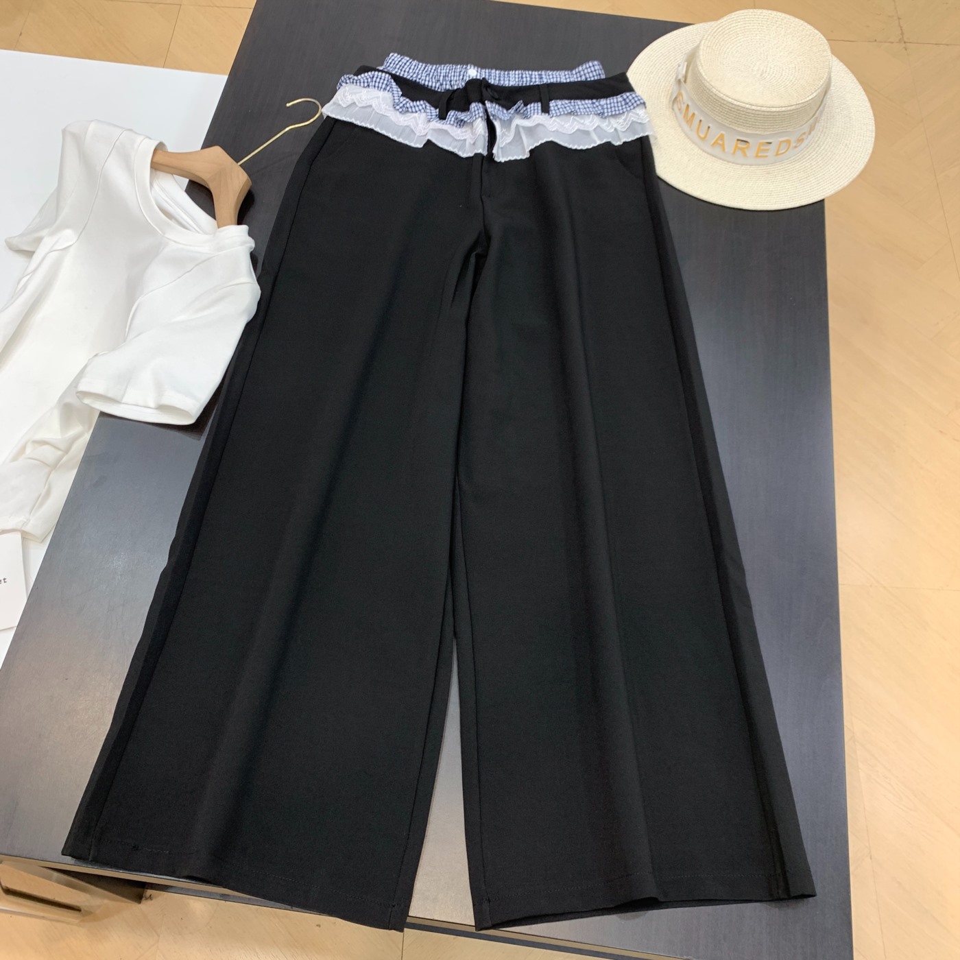 休闲裤直筒宽松高腰显瘦休闲2025秋新款拼接设计感长裤I#19