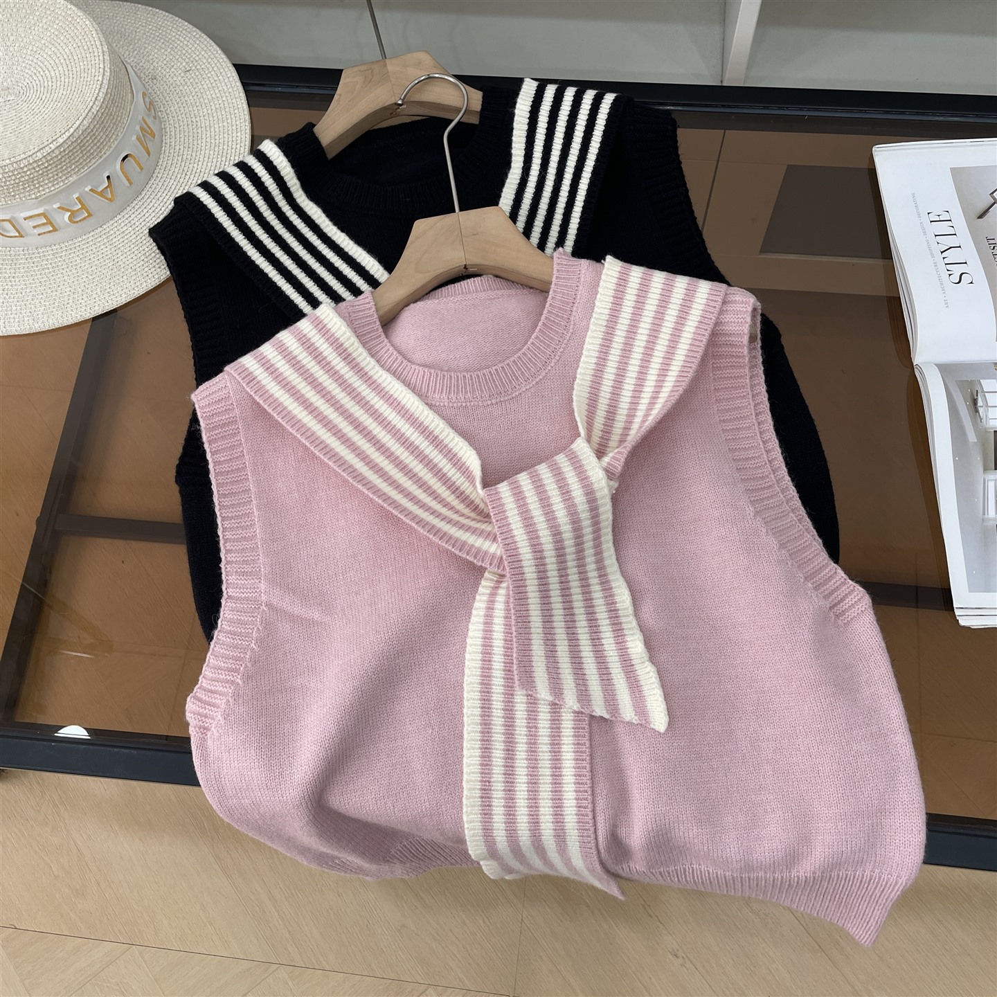 毛衣背心女2025年秋冬季新款时尚女装围巾纯色针织衫 J#25