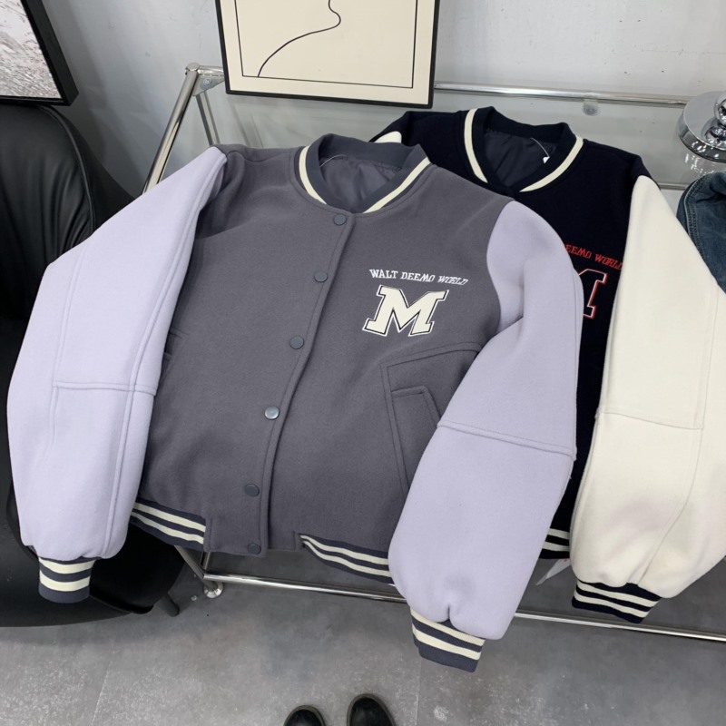 复古美式撞色学院风2024冬季新款宽松棒球服外套女 L#15