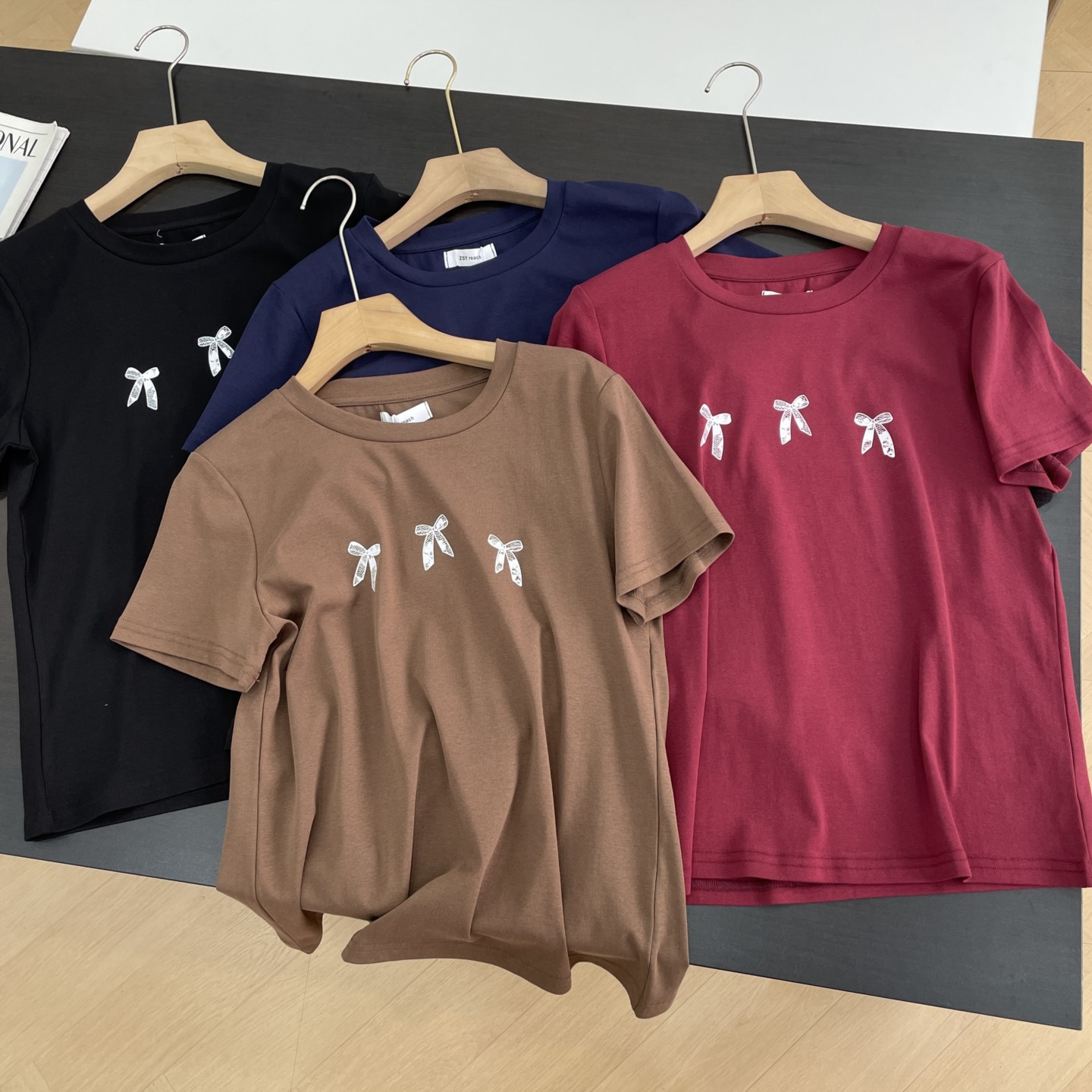 T恤夏季小众蝴蝶结新款2025短袖原来直筒休闲上衣 H#15