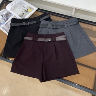 高腰顯瘦辣妹通勤短褲 純色簡約百搭褲 子女秋季 新款