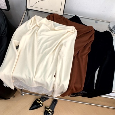 T恤长袖蕾丝拼接春季新款法式气质显瘦打底衫上衣 C#14