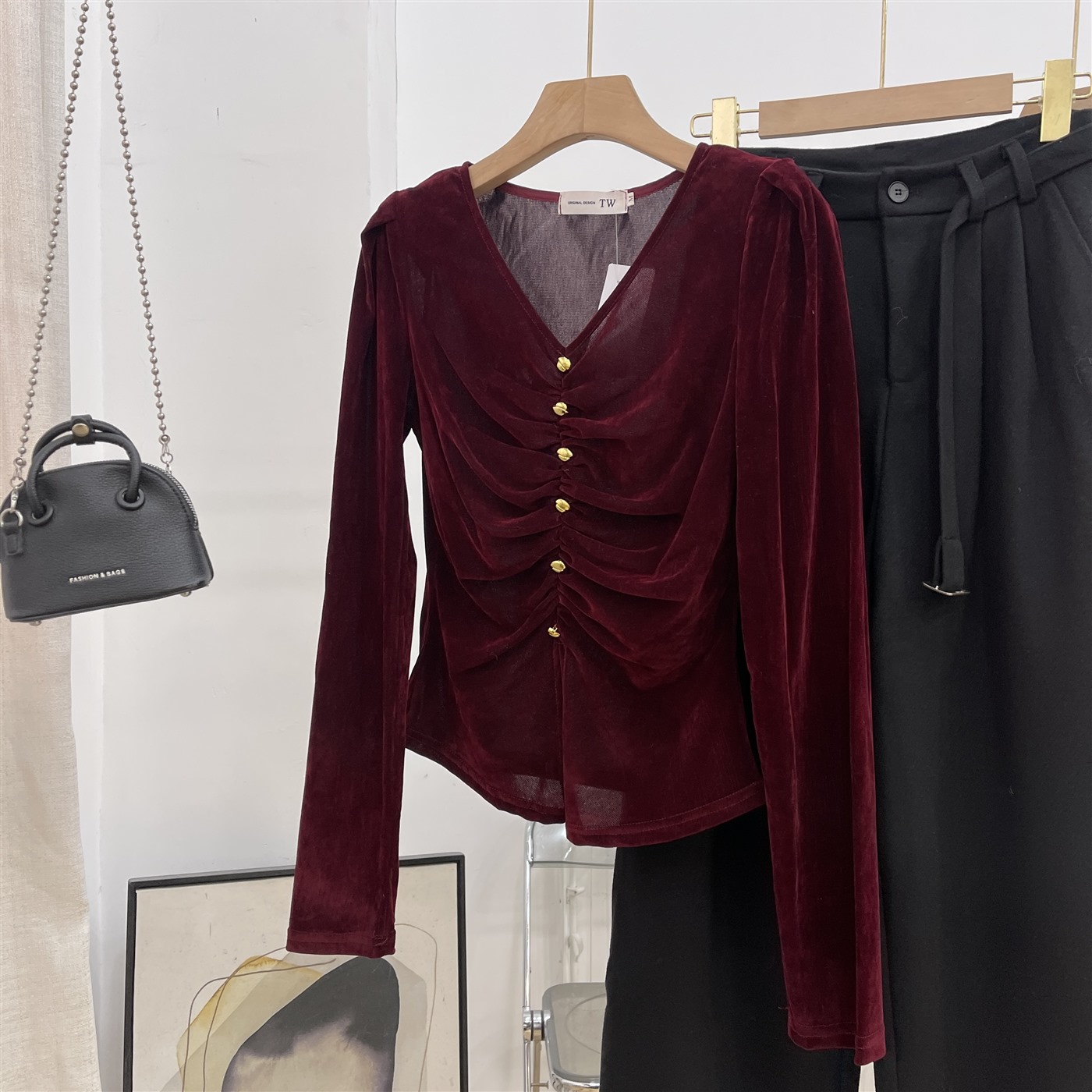 衬衫纯色春季百搭2025新款修身显瘦V领长袖上衣女 K#16