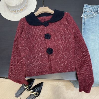 秋冬装毛衣针织衫开衫双扣女显瘦修身冬季保暖上衣外套K#30