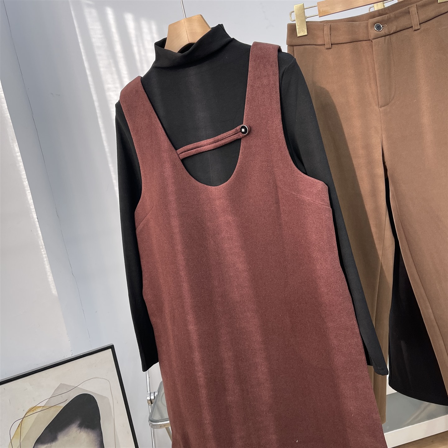 两件套春季韩版小香风气质高级感纯色打底衫背心连衣裙L#2