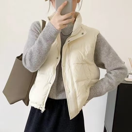 时尚简约无袖立领棉服马甲冬季新款通勤百搭拉链厚外套K#16