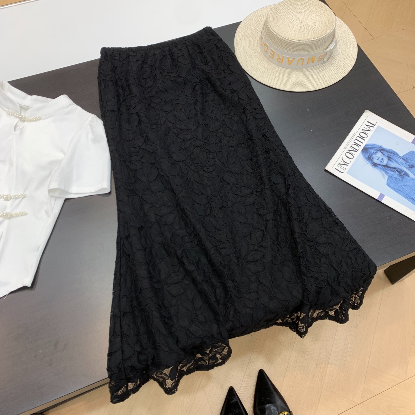 夏季2025新款半身裙女蕾丝拼接气质显瘦百搭女裙子H#19