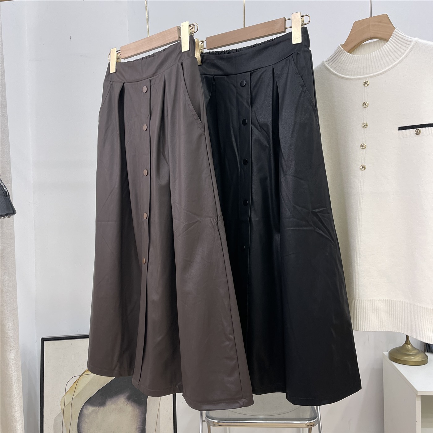 复古PU半身皮裙春季新款韩版设计感高腰显瘦A字裙女K#16