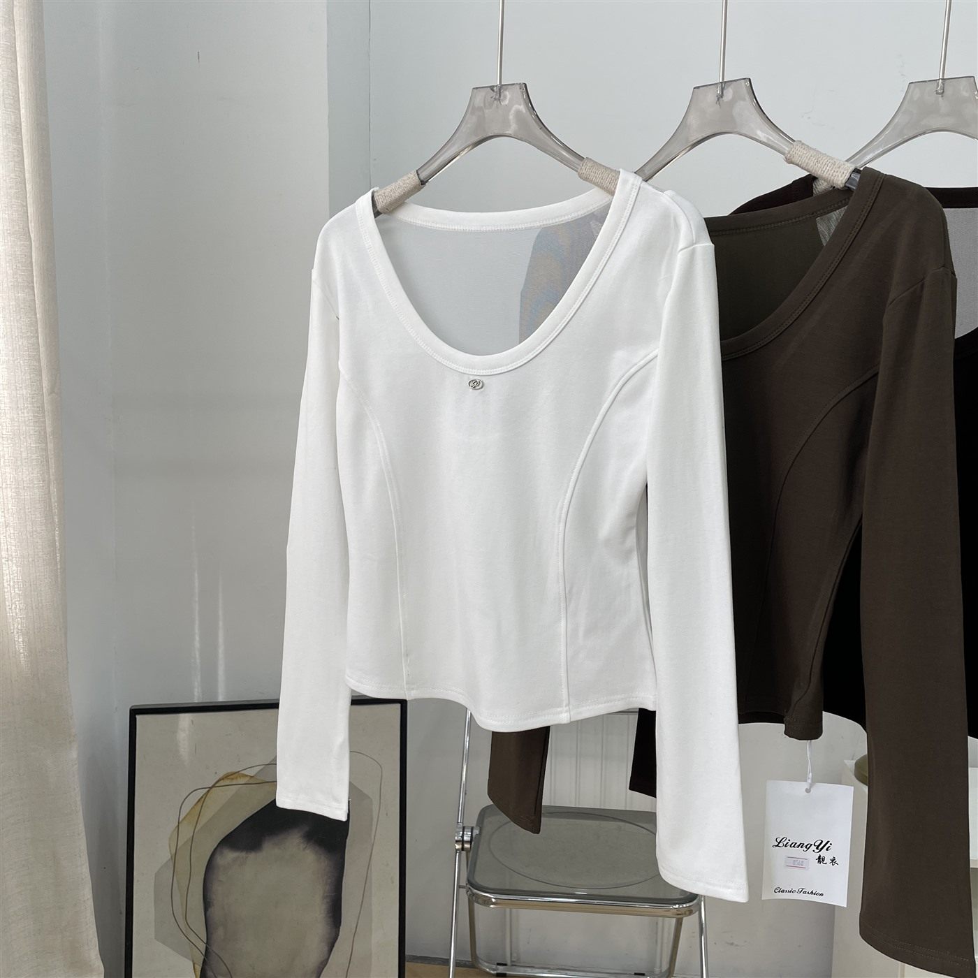 韩版时尚圆领弹力修身打底长袖秋冬新款针织上衣K#16