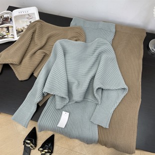 套头宽松针织衫 新款 上衣搭修身 显瘦半身裙女 套装 秋冬季