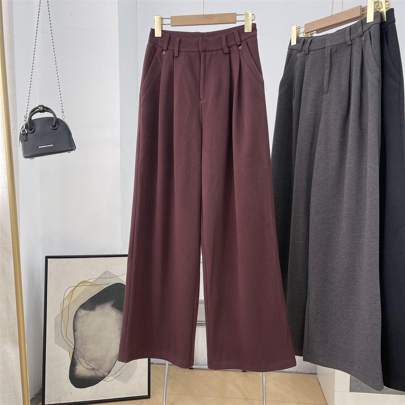 高级垂感纯色立体慵懒风休闲裤女秋冬季宽松直筒阔腿裤女K