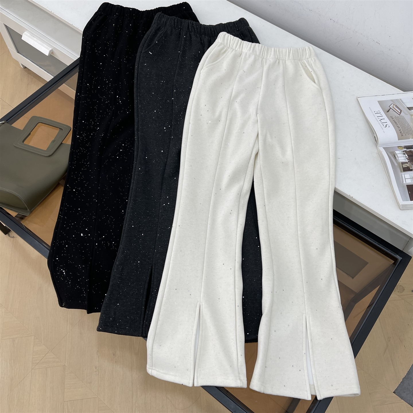 高级感西装裤女宽松满天星休闲长裤韩版百搭直筒喇叭休闲裤