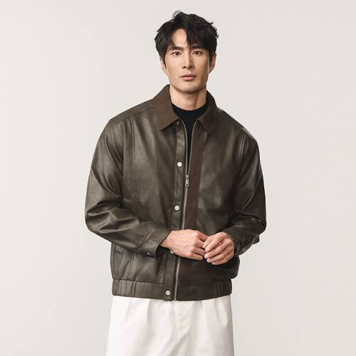 男士春秋复古机车皮衣夹克