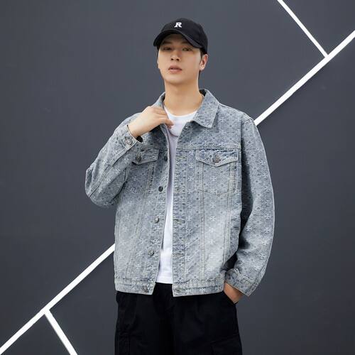 美式复古提花牛仔外套男宽松水洗
