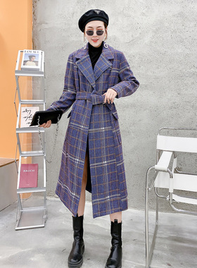 今年流行特惠9300格子大衣女款毛呢外套冬季韩版新款2025复古风大
