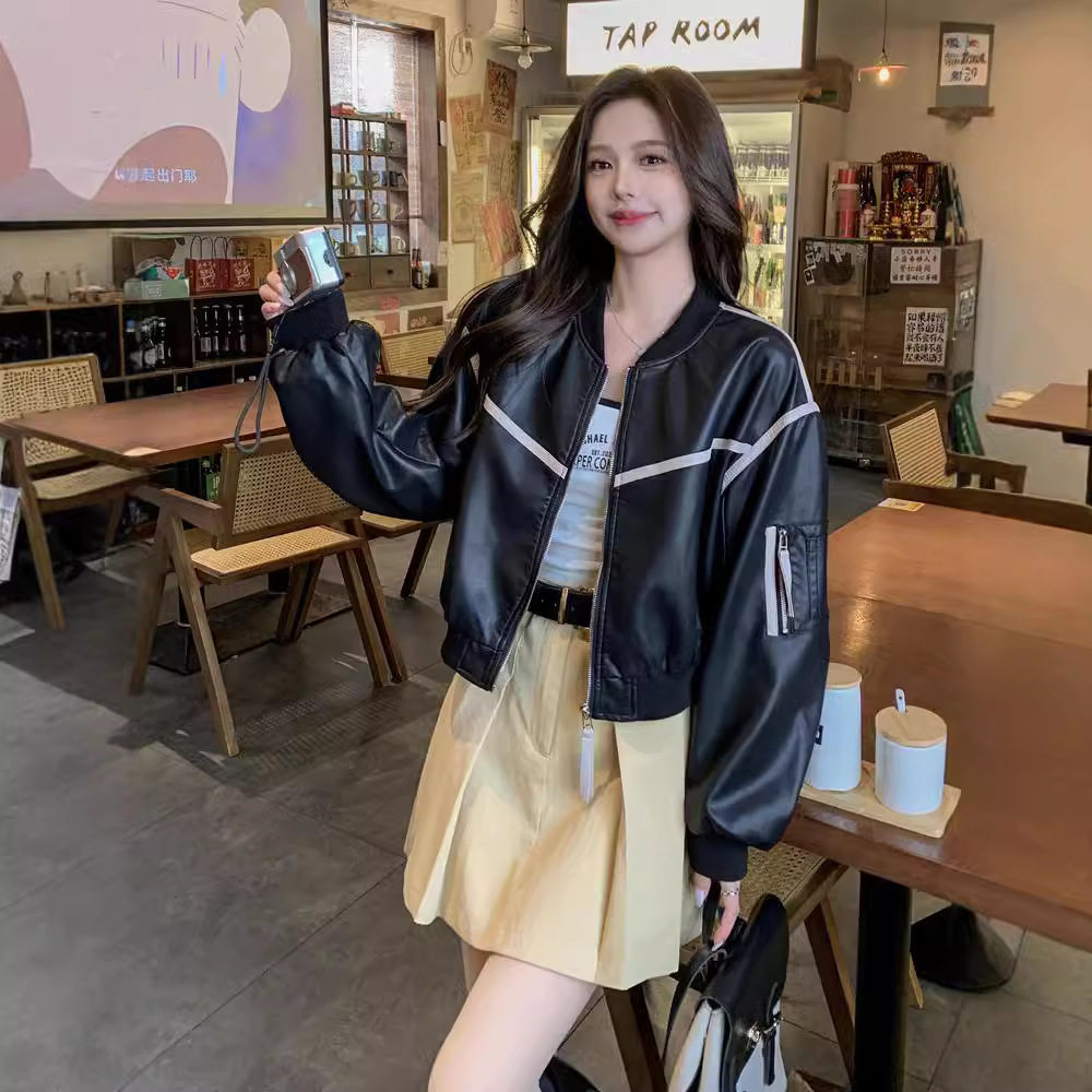 今年流行特惠黑色皮衣外套女春秋2025新款美式休闲棒球服真皮夹克