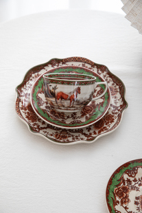 宅物 皇家伯爵复古骏马陶瓷杯碟套装红绿撞色下午茶杯家用点心盘