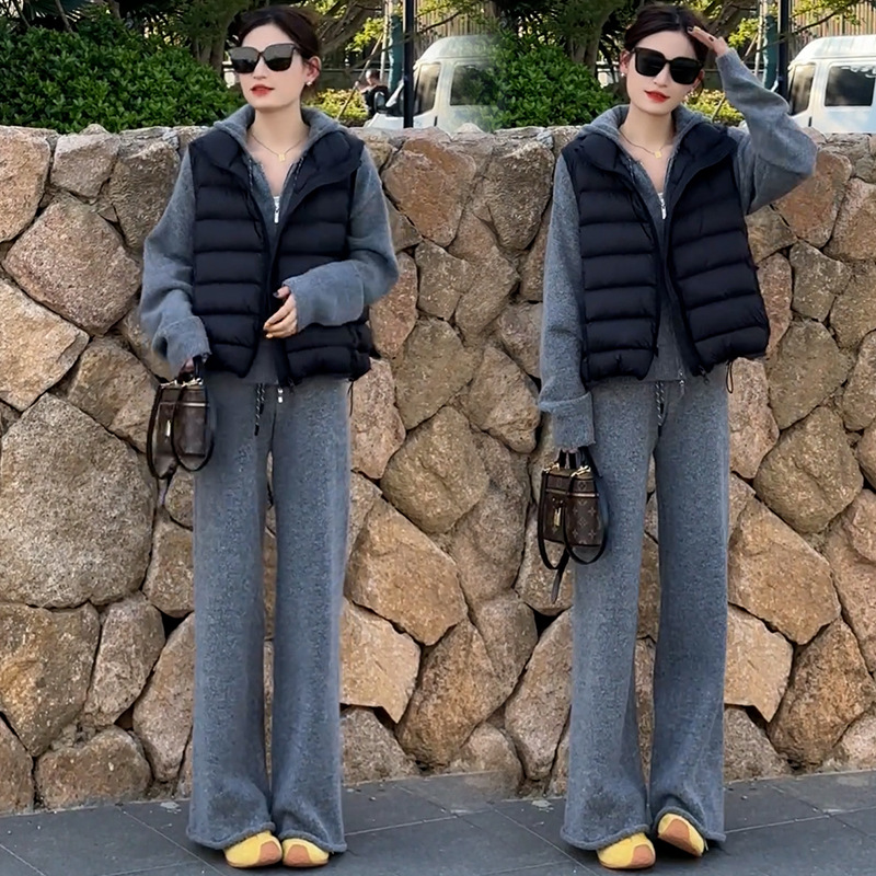 今年流行特惠休闲运动套装女2025冬季新款宽松连帽卫衣羽绒棉