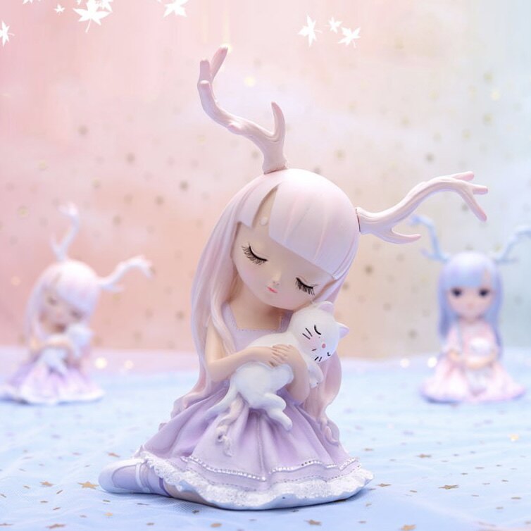 生日摆件鹿角女孩烘焙悬浮蛋糕