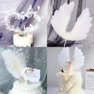 小仙女百变羽毛蛋糕装 饰白色天使网红大翅膀烘焙摆件唯美女神插件