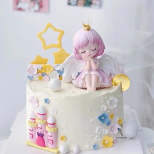 蜜雪儿公主蛋糕装饰摆件软陶粉色城堡五角星云朵网红生日烘焙插件