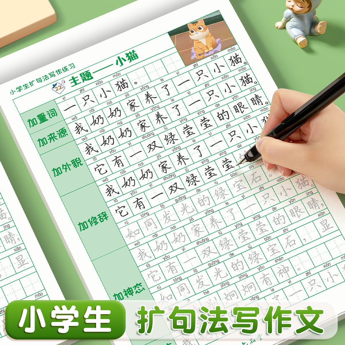 扩句法写作文练字帖小学生专用一二三年级上下册练字字帖扩句练习语文每日一练看图写话专项训练引导式五感法一看就会楷书描红写字属于什么档次？