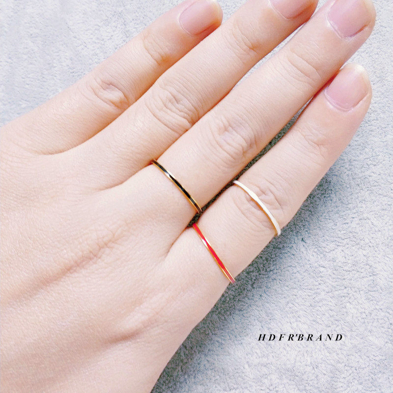 小众设计18K包金黑色 白色 红色珐琅骨节小戒指防过叠戴敏尾戒女