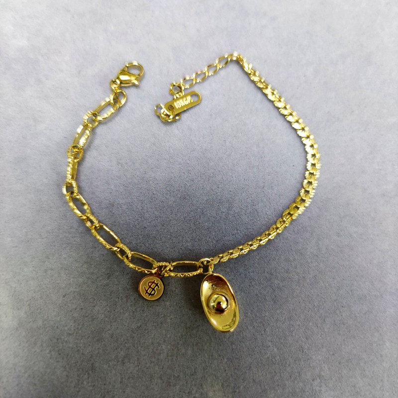 原创设计2021新款18k金色彩金招财小元宝手链女不掉色精致百搭潮
