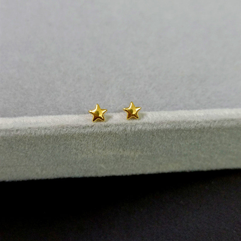 18K金色迷你小星星耳钉女日常简约秀气学生五角星耳环新年潮耳饰