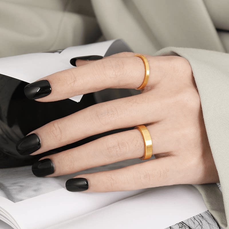 新中式古法传承小众设计叠戴素圈拉丝钛钢戒指女时尚个性食指指环