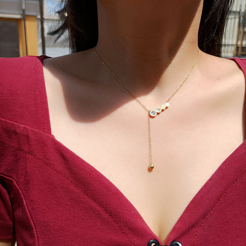 罗马数字带钻圆珠吊坠镀18k金项链女锁骨链百搭新年新款设计小众