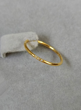 包邮回馈款~钛钢18K包金三颗小碎钻锆石细戒指女小众叠戴网红指环