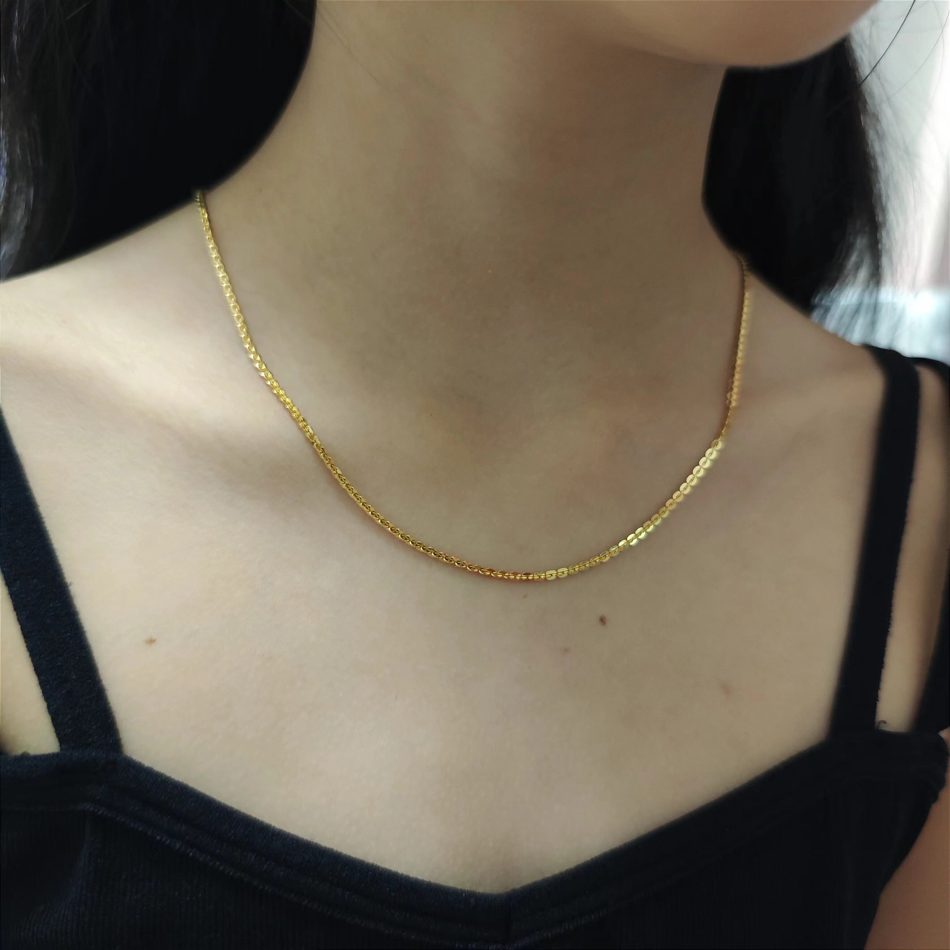 新年新款钛钢加厚镀K金实心闪o素链气质百搭高级感项链吊坠锁骨链