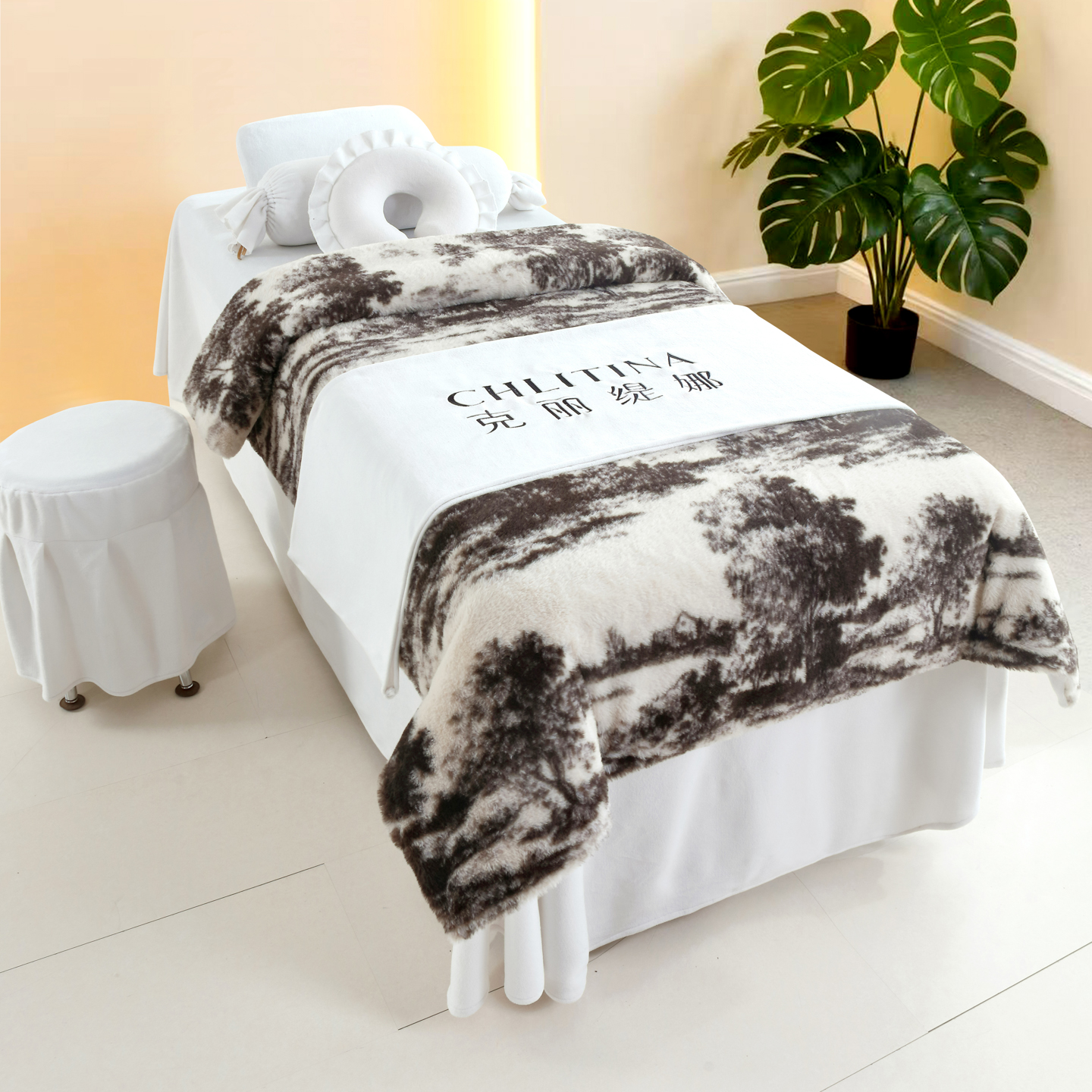 领御冬季兔毛绒美容床罩定制logo